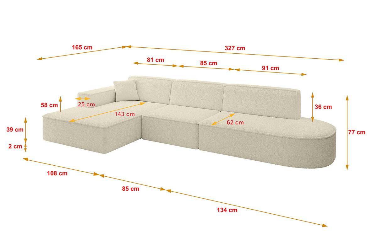 ECKSOFA Ottomane Links IREA-L2-v4 - 327x165x77 cm Beige - Hellbraun/Creme, Holzwerkstoff/Textil (327/165cm) - ALTDECOR