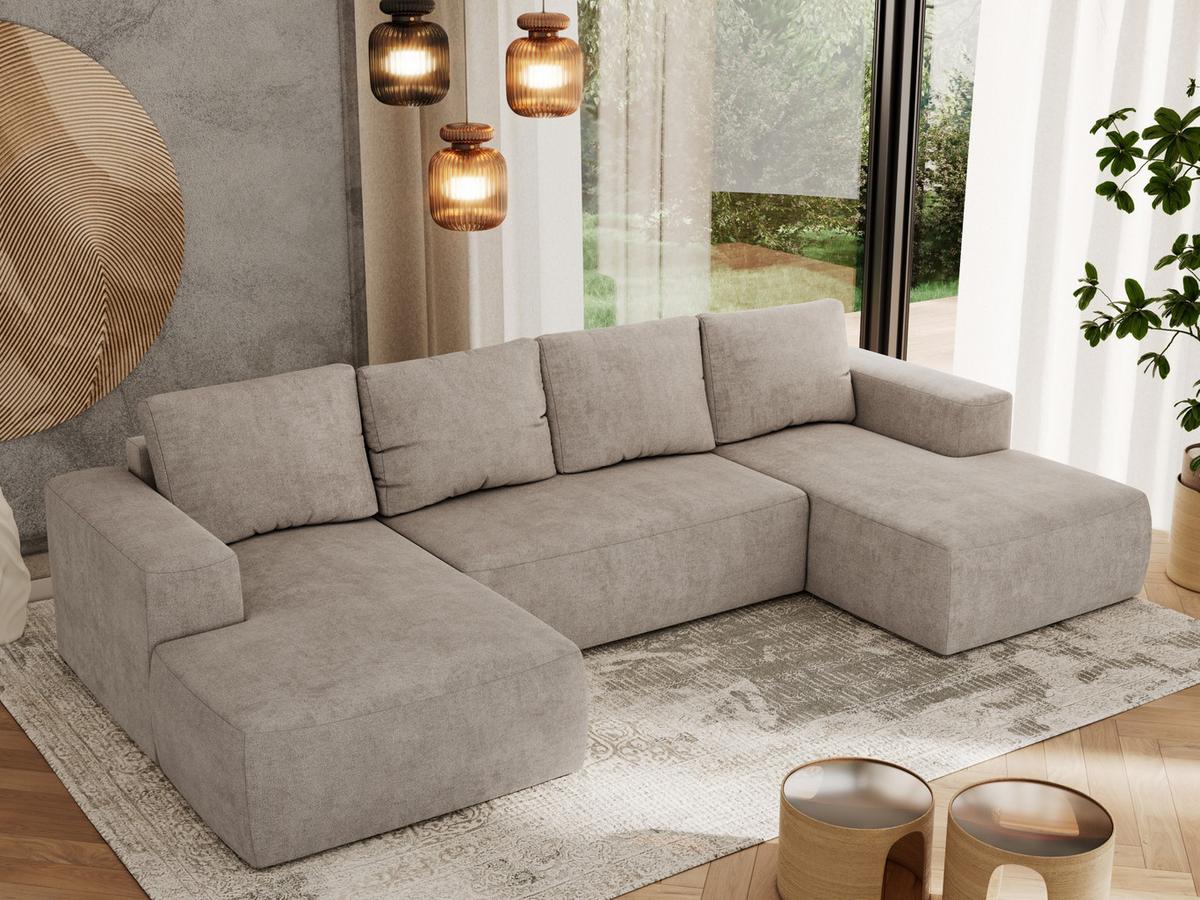 WOHNLANDSCHAFT TRENTINO U Beige Struktur - Beige/Schwarz, Kunststoff/Textil (334/91/163cm) - MKS