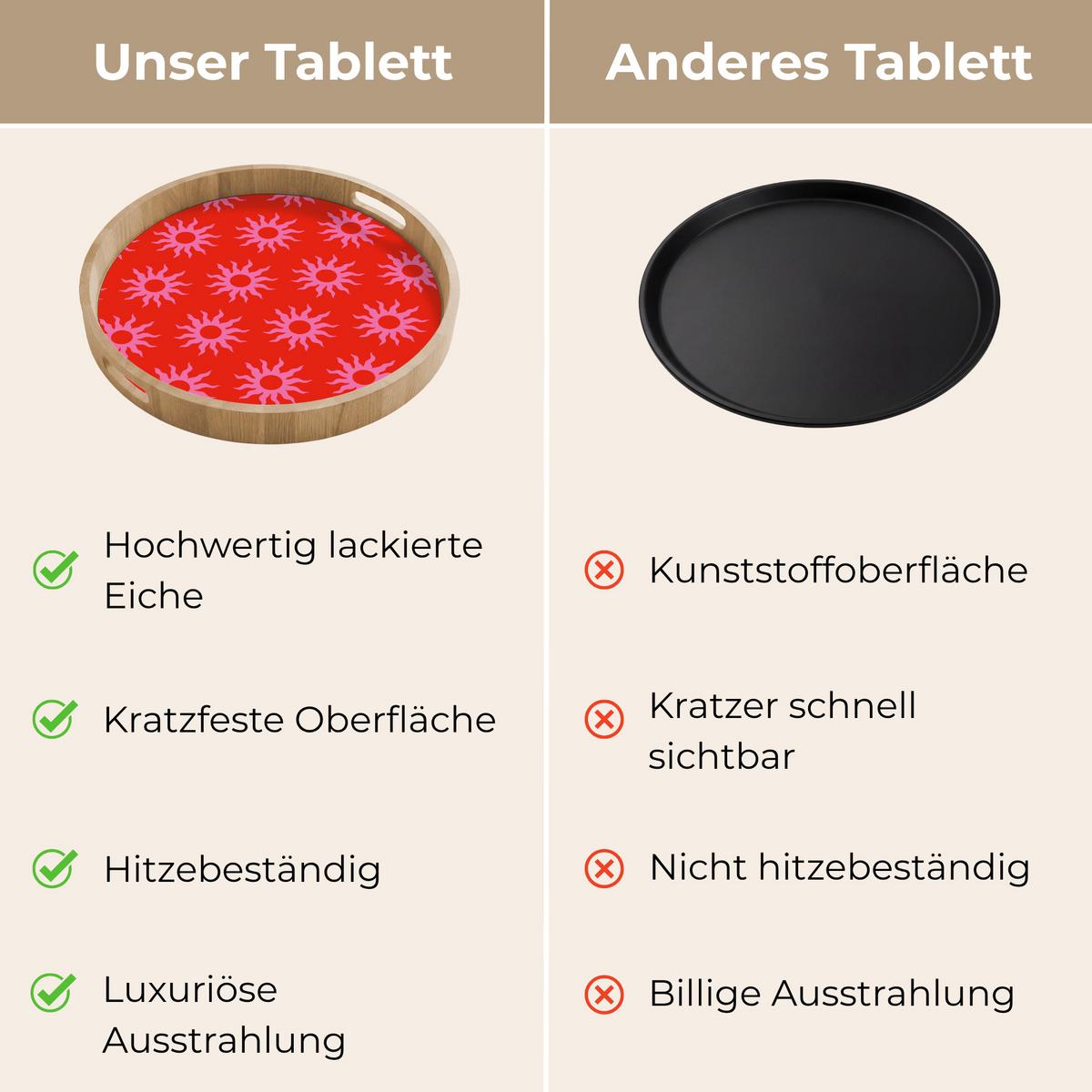 TABLETT Sonnen - Rot - Rosa - Muster - Sommer 50x50 cm - Rot, Holz (50/5/5cm) - OnlyWow