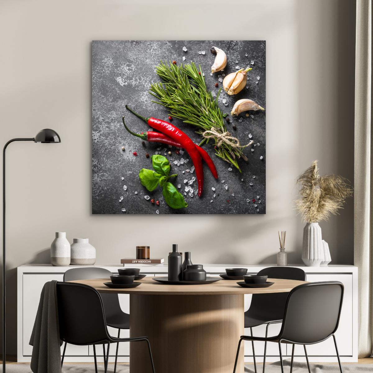 METALLBILD Pfeffer - Kräuter - Gewürze - Beton 90x90 cm - Dunkelgrau, Metall (90/90cm) - MuchoWow