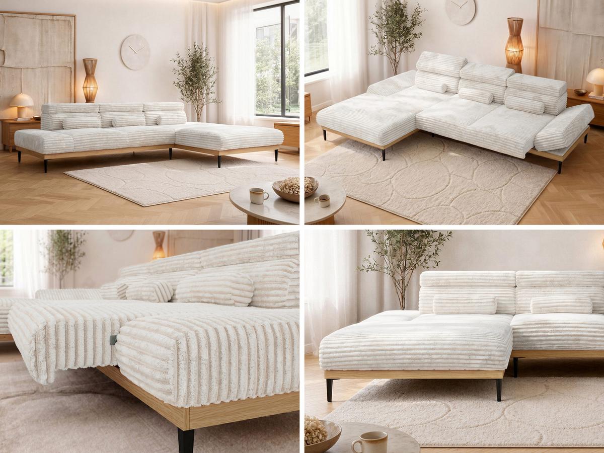 ECKSOFA PAVERO L - Beige Cord - Links Seite - Beige/Schwarz, Textil/Metall (205/316cm) - MKS