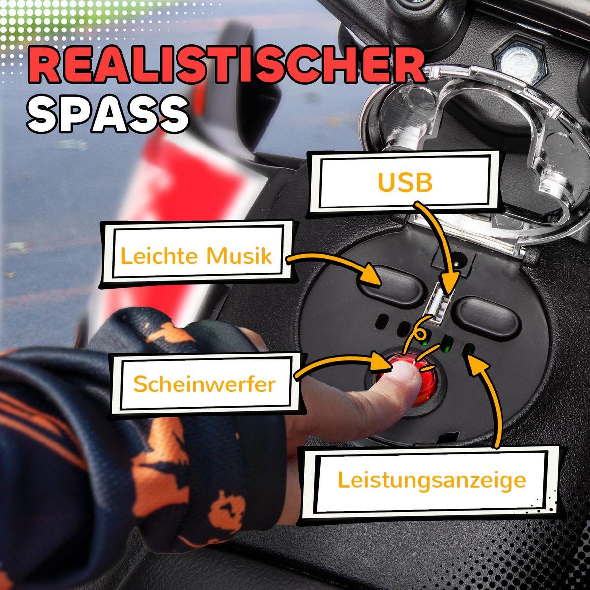 KINDER Elektro-Motorrad, 12V Kindermotorrad mit Musik, 6 km/h Kinderfahrzeug - Weiß, Metall (106.5/56/80cm) - AIYAPLAY