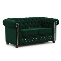 CHESTERFIELD-SOFA 2-Sitzer mit Schlaffunktion Cleo Blink Flasche Grün Samt mit Kristallsteppung und braunen Massivholzfüßen - Braun/Grün, Holz/Textil (148/72/86cm) - S-Style Möbel