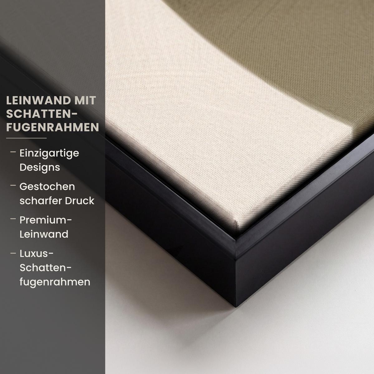LEINWAND Bilder mit Rahmen - Formen - Rund - Blätter - Beige - 140x90 - Rostfarben, Textil (140/90cm) - MuchoWow
