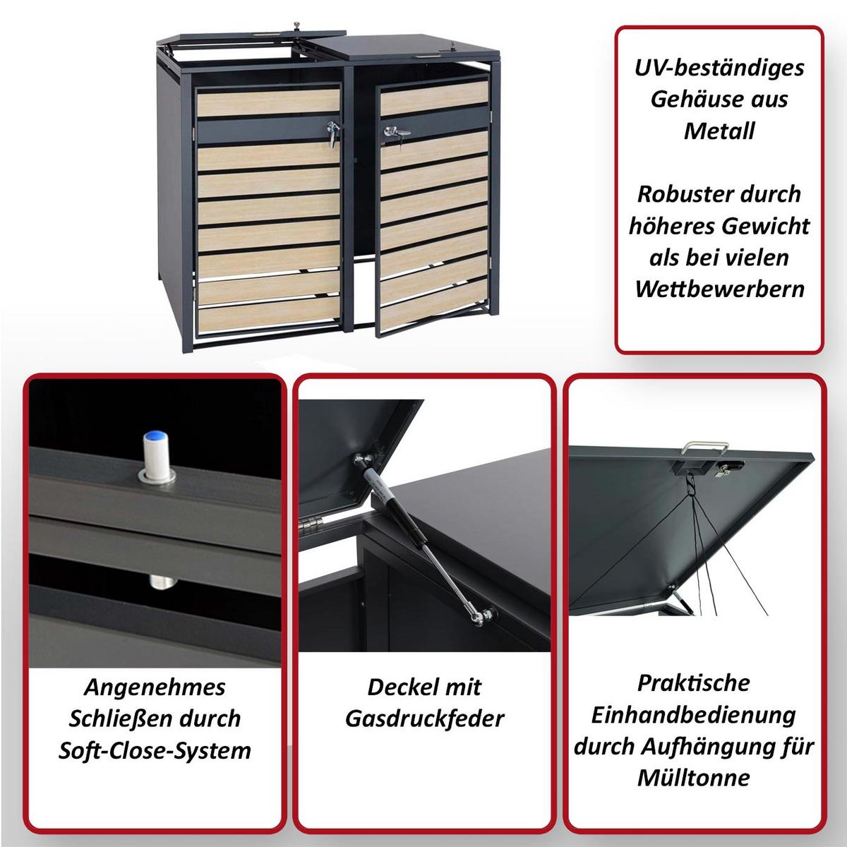 2ER MÜLLTONNENVERKLEIDUNG rechteckig Buche Dekor - Buchefarben, Metall (132/117/80cm) - MCW