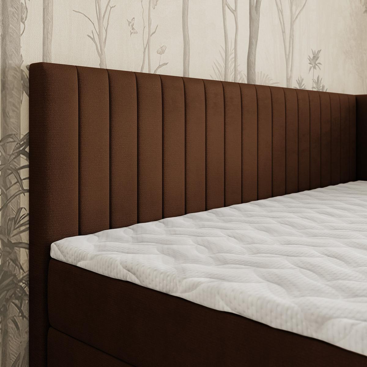 BOXBETT ARIS 80x200 cm mit Matratze und Topper, H2+H3 - Braun - Braun, Holz (80/200cm) - MASSENO
