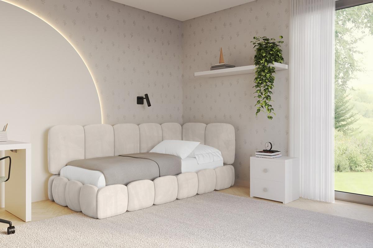 EINZELLBETT Jugendbett mit Bettkasten, Links - AVRY 80x200 Beige - Ecru/Beige, Holzwerkstoff/Textil (80/200cm) - ALTDECOR