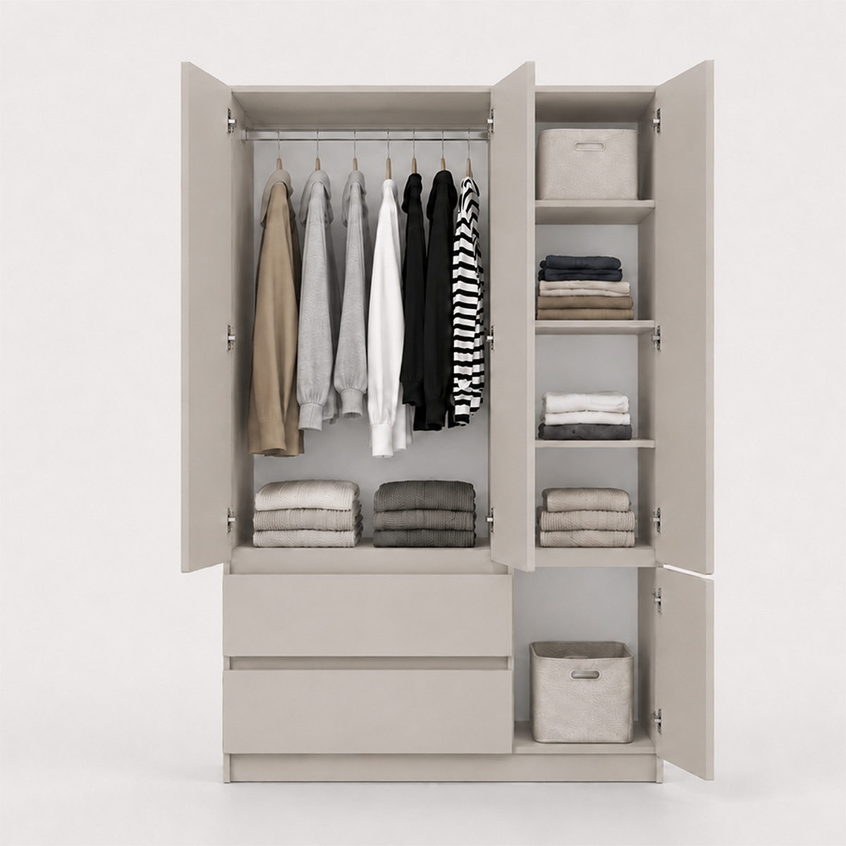 DREHTÜRENSCHRANK SOLO 4D2S II 120 cm Kaschmir/Kaschmir, 4-türig, zwei Schubladen, grifflos - Kaschmir, Holzwerkstoff (120/180/50cm) - imoebel24