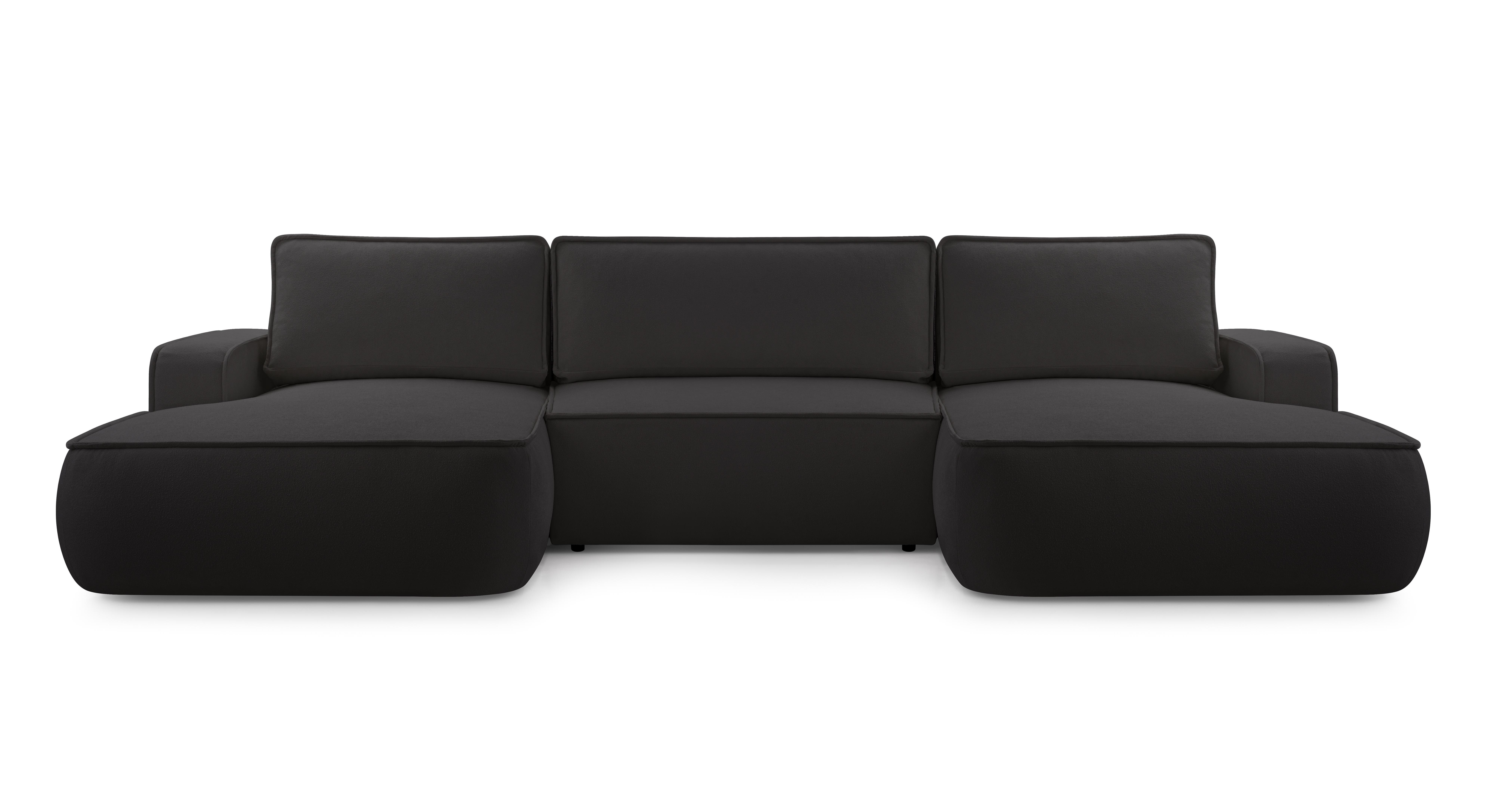 WOHNLANDSCHAFT Ablia Schwarz 364/168/87 cm mit Schlaffunktion - Schwarz, Kunststoff/Textil (364/87/168cm) - AX Living