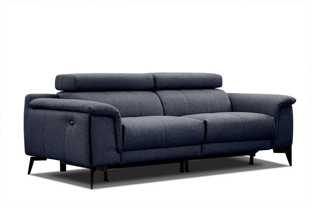 RELAXSOFA MATERA 3-Sitzer mit 2 Relaxfunktionen, dunkelblau - Schwarz/Dunkelblau, Holzwerkstoff/Textil (212/82/103cm) - Wozimo