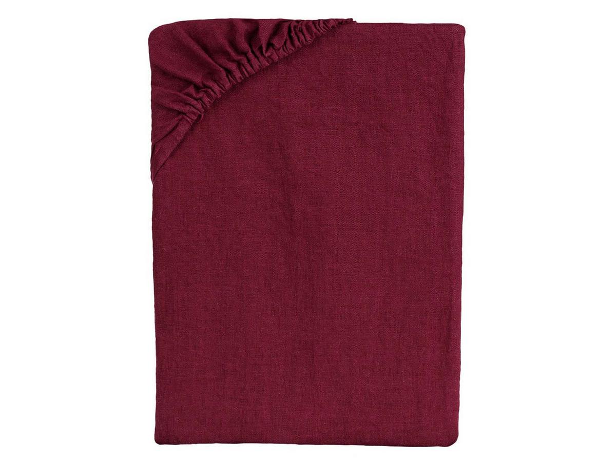 SPANNBETTTUCH reines Leinen merlot-rot 90/200 cm - Dunkelrot, Naturmaterialien (90/200cm) - beties Heimtextil