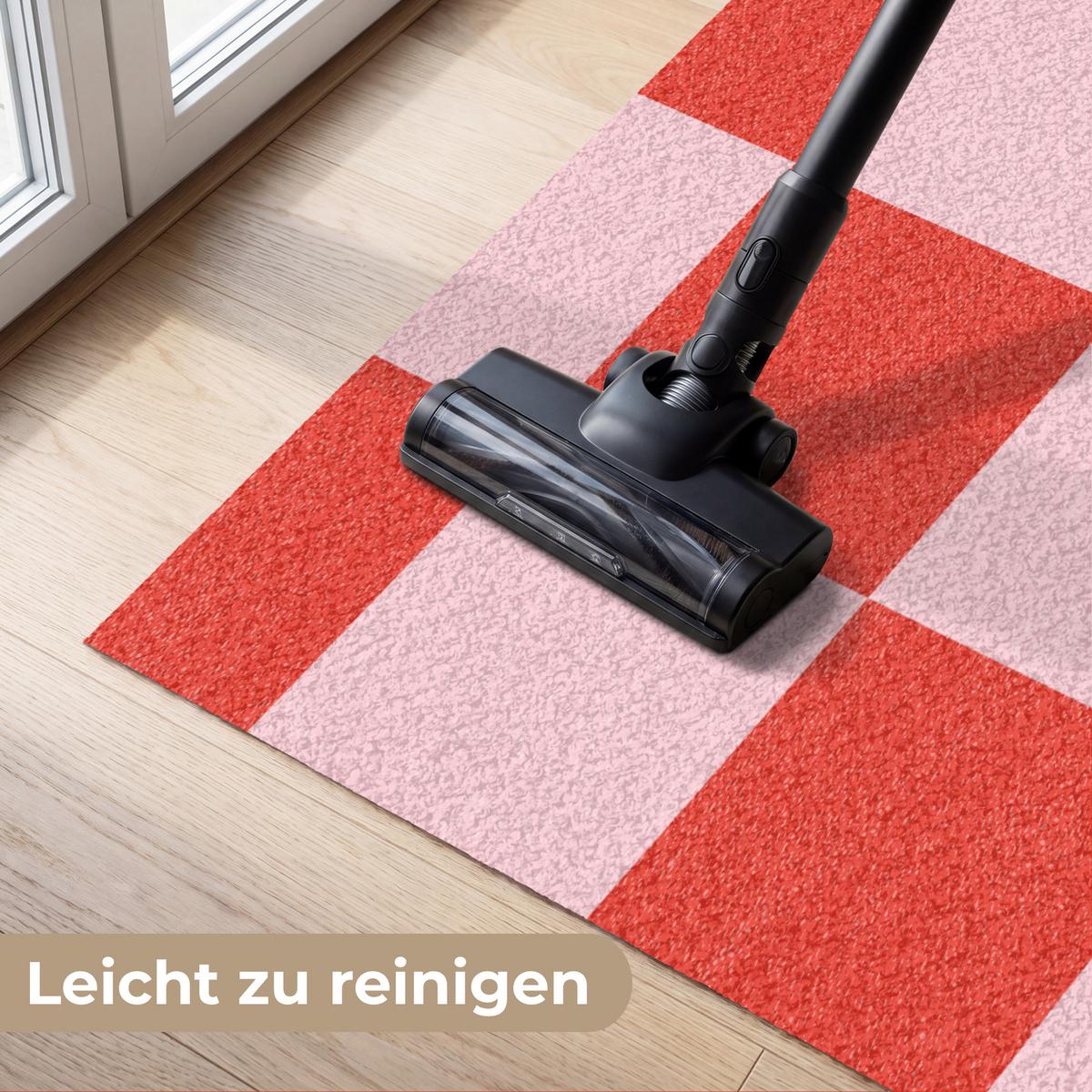 FUSSMATTE Schachbrettmuster - Rot - Rosa - Würfel Türmatte 150x90 cm - Rot, Kunststoff (150/0.4cm) - MuchoWow