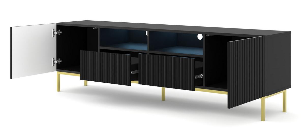 TV LOWBOARD Schwarz, Schwarz, Gold 200/58/42 - Schwarz, Holzwerkstoff (200/58/42cm) - RAUMHIRSCH FURNITURE