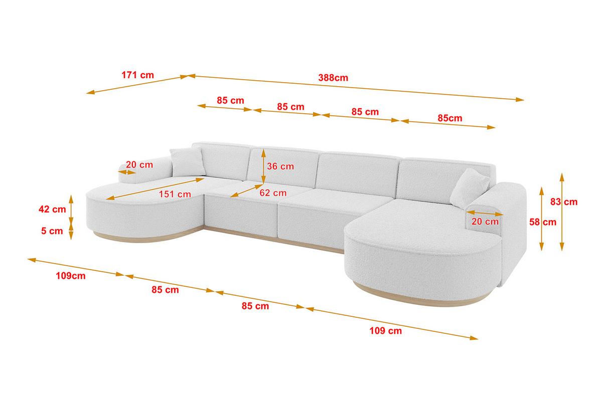 WOHNLANDSCHAFT MARI-U2-v1 - 388x171x83 cm Weiß Bouclé - Weiß, Holzwerkstoff/Textil (388/83/171cm) - ALTDECOR