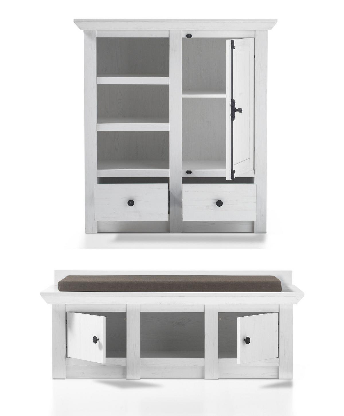 GARDEROBEN-SET 3-teilig weiß Pinie, Flurmöbel Landhaus - Schwarz/Weiß, Holzwerkstoff/Metall (239/206/45cm) - Furn.Design