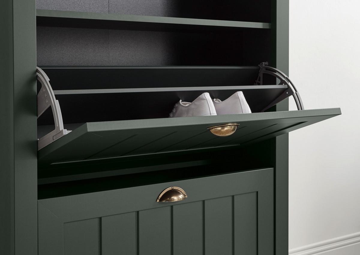 GARDEROBENKOMBINATION grün, Landhausstil, Garderobe Set 5-teilig 282 x 198 cm - Dunkelgrün/Goldfarben, Holzwerkstoff/Kunststoff (283/198/43cm) - Furn.Design