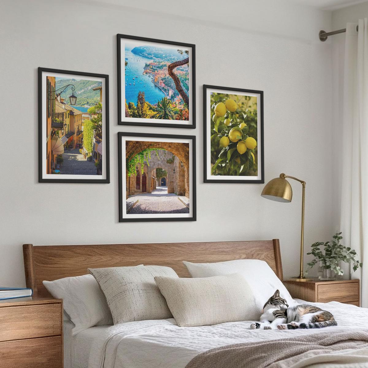 BILDER SET 4er Set - 50x50 cm & 40x60 cm Schwarzer Rahmen - Straßen am Meer, ein Meer aus Zitronen - Schwarz, Kunststoff (50/50cm) - TULUP