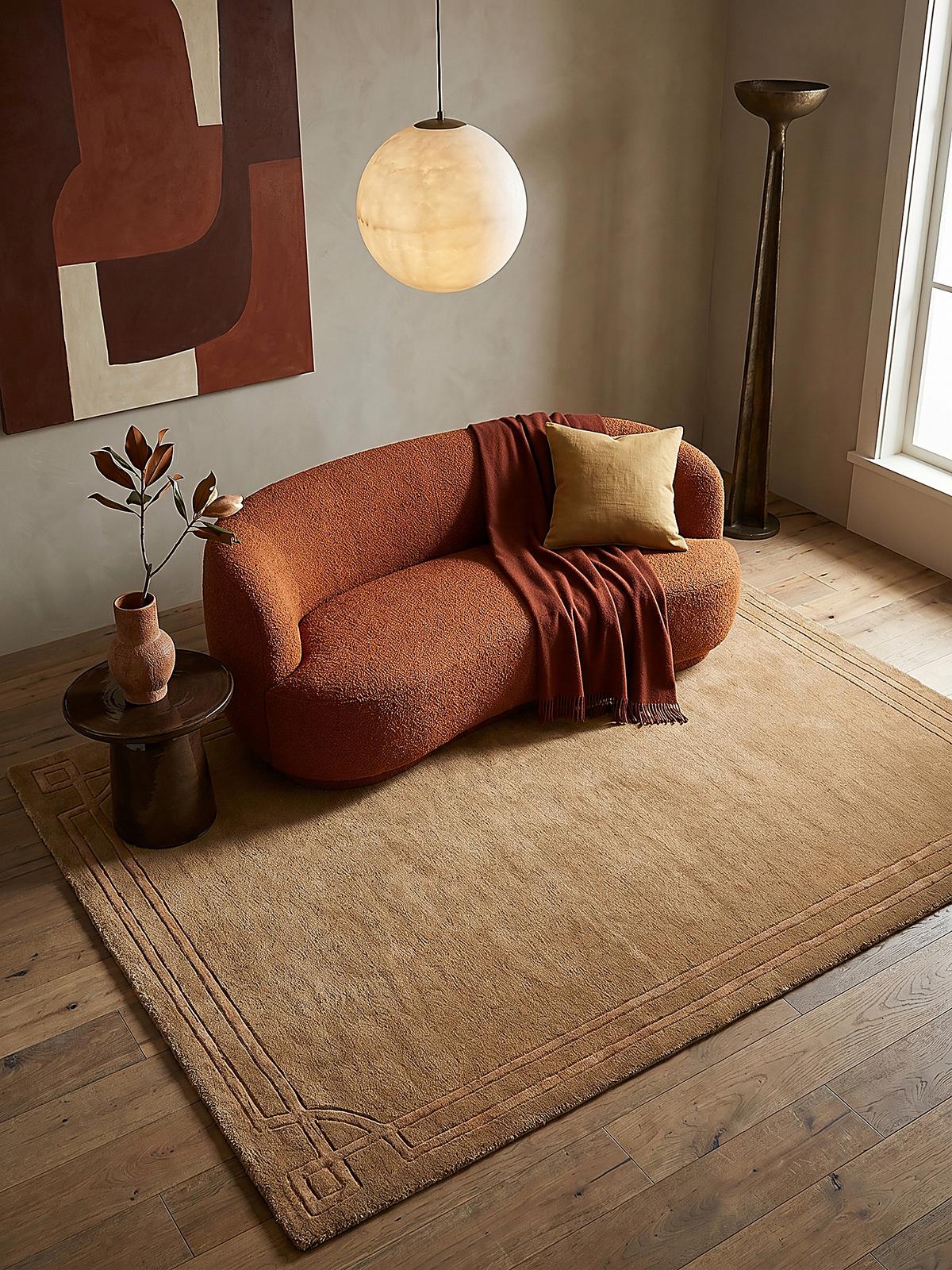 WOLLTEPPICH GLEN, mit Bordüre, Ocker, 160 x 230 cm - Orange, Textil (230/160cm) - KADIMA DESIGN