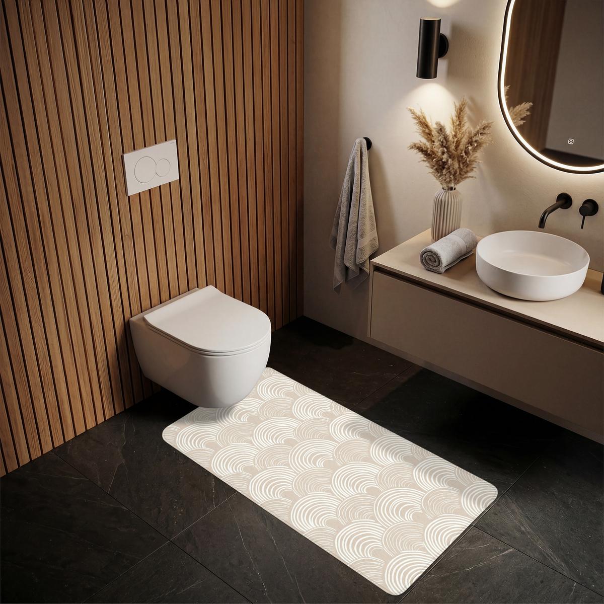 BADEMATTE Wellen - Textur - Beige Badteppich 60x120 cm - Kaschmir, Textil (60/120cm) - OnlyWow