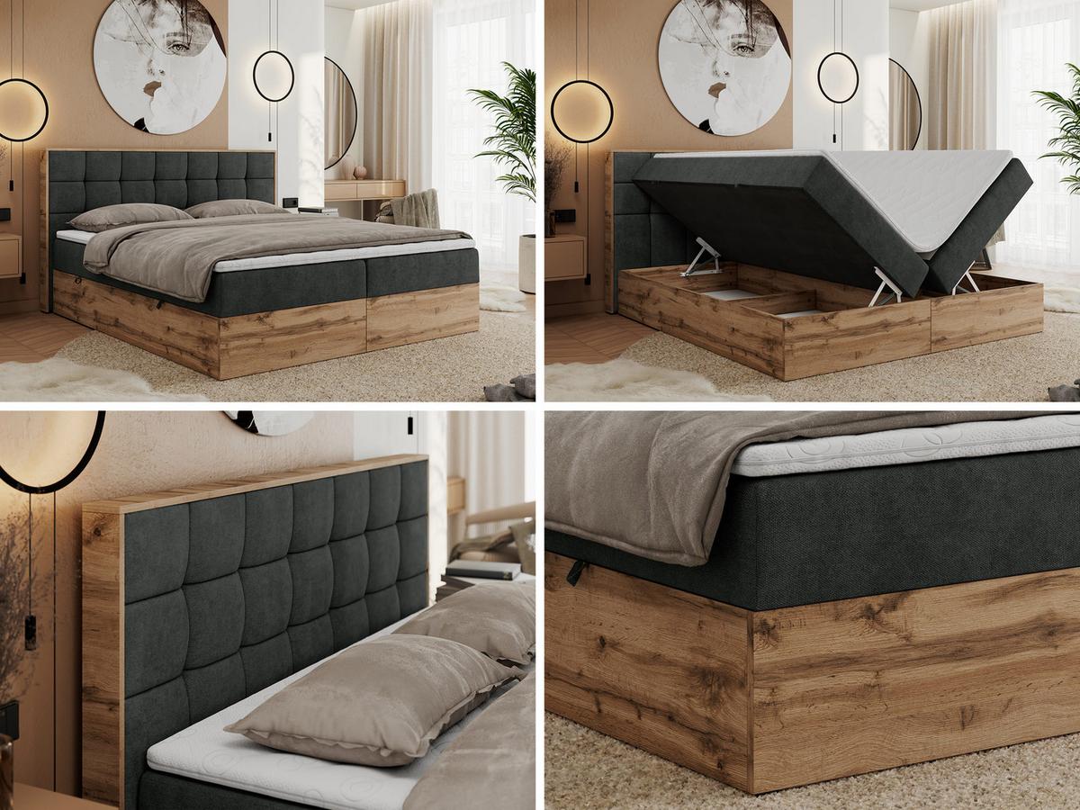 BOXBETT ALBERO 1 - 160/200 Dunkelgrau Struktur - H4 - Dunkelgrau, Holz/Textil (160/200cm) - MKS