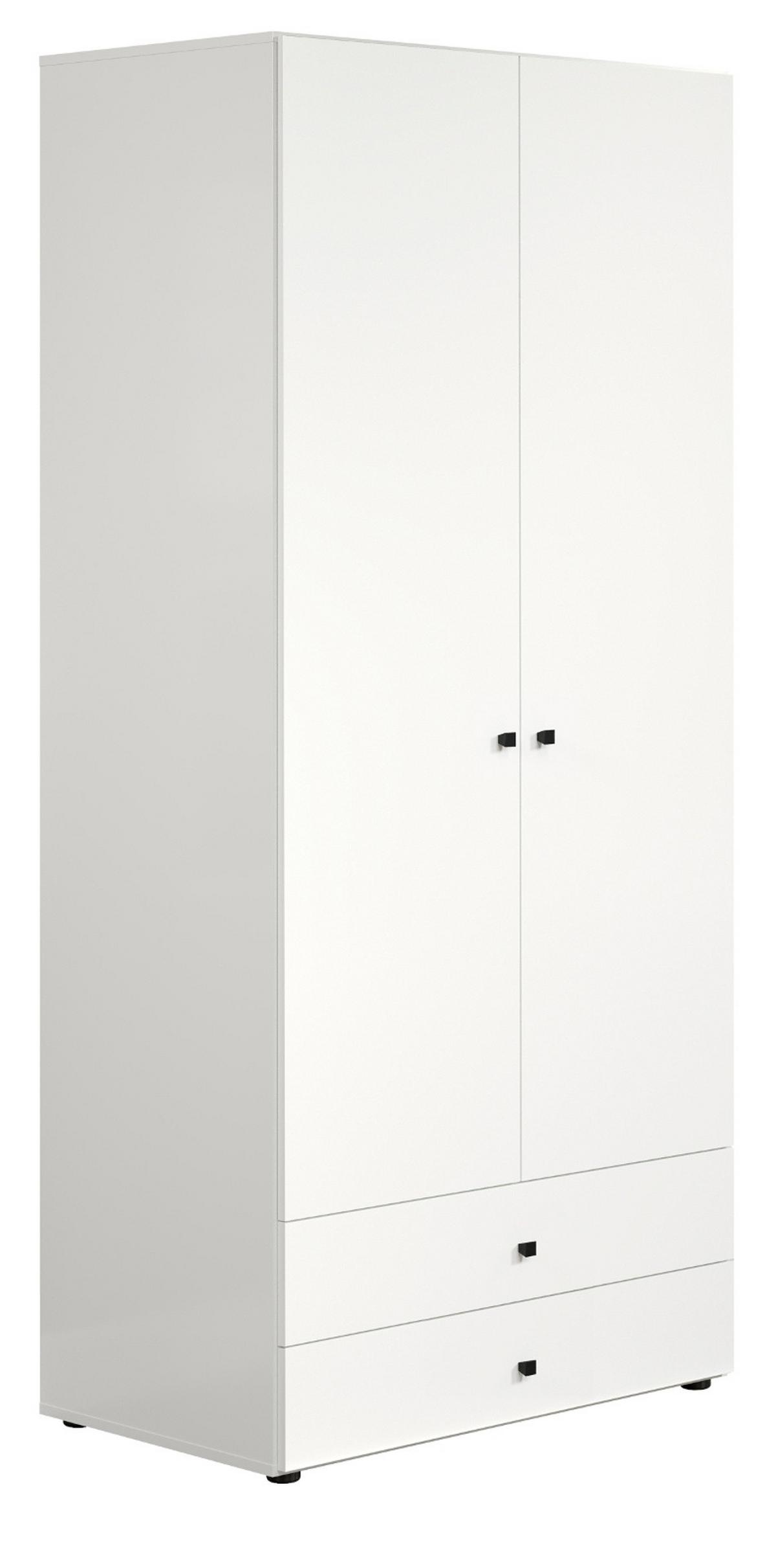 KLEIDERSCHRANK weiß 81 x 176 cm, Drehtürenschrank 2-türig mit Schubalden - Schwarz/Weiß, Holzwerkstoff/Kunststoff (81/176/51cm) - Top.Furn