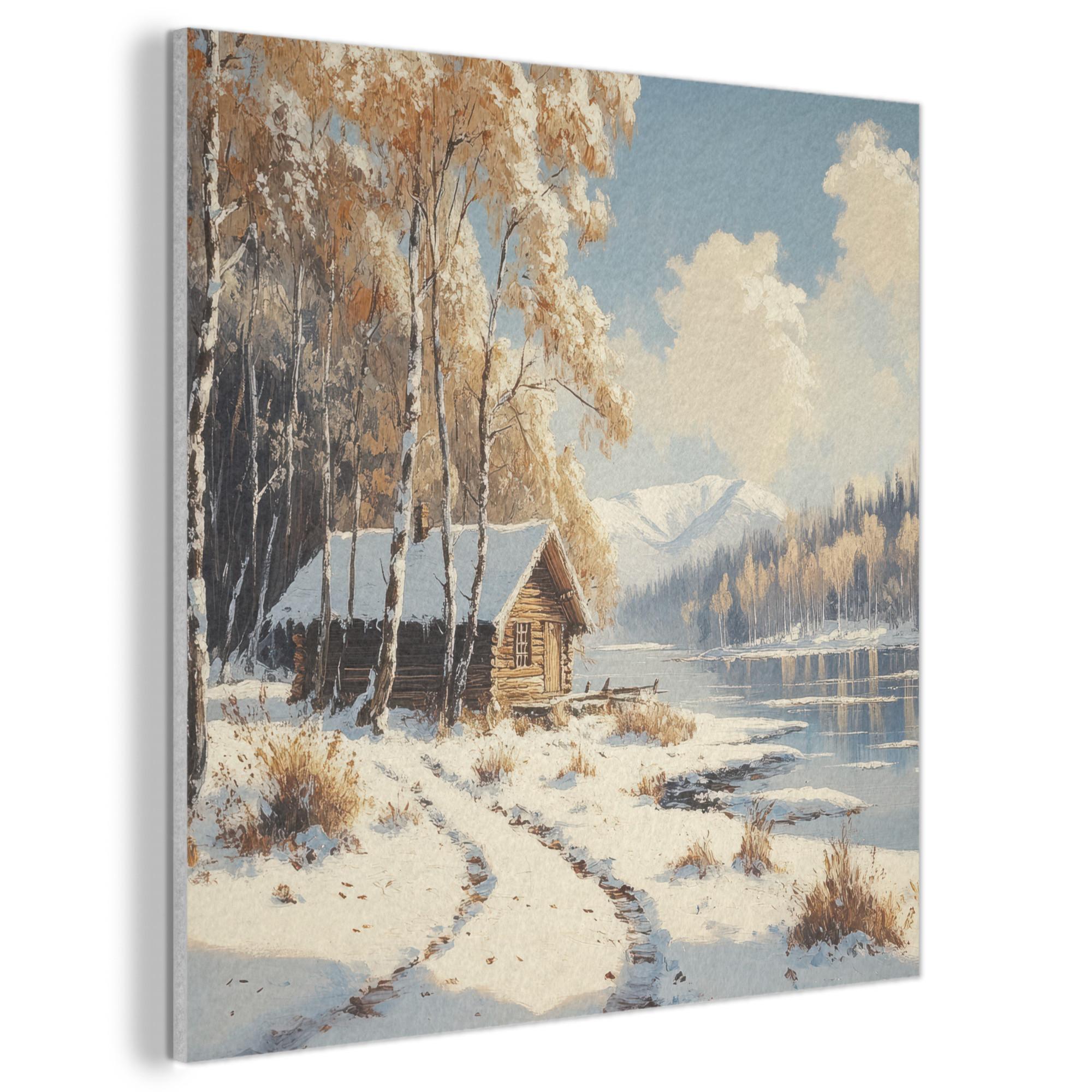 AKUSTIKBILD Winter - Schnee - Zuhause - Natur Wandbilder 60x60 cm - Hellbraun, Kunststoff (60/60/0.9cm) - MuchoWow