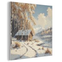 AKUSTIKBILD Winter - Schnee - Zuhause - Natur Wandbilder 60x60 cm - Hellbraun, Kunststoff (60/60/0.9cm) - MuchoWow