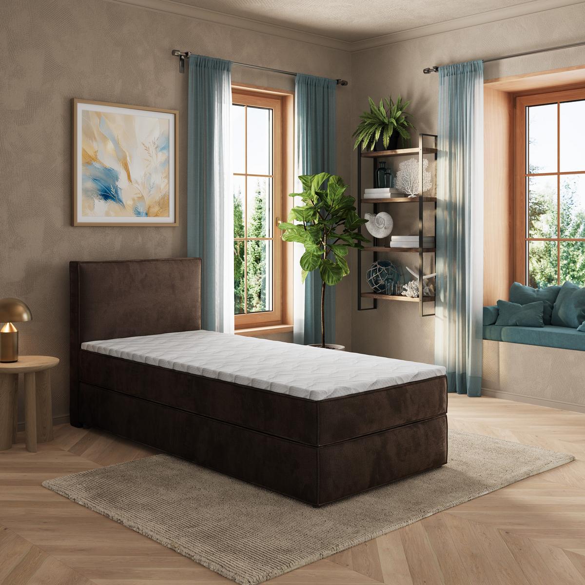 BOXBETT PELLIO 100x200 cm mit Matratze und Topper - Braun - Braun, Holz (100/200cm) - MASSENO