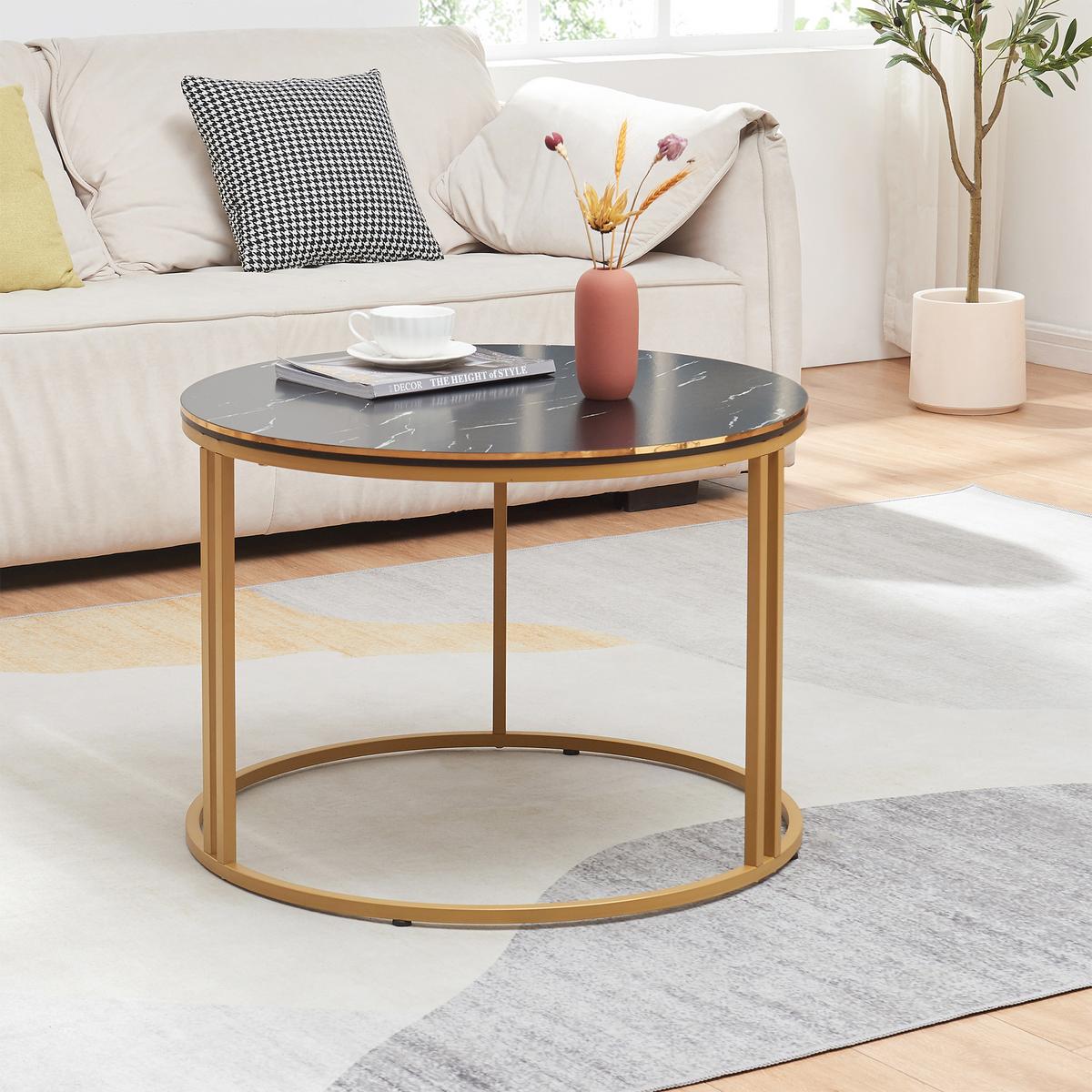 COUCHTISCH Aulum 70/70/50 - Goldfarben/Schwarz, Holzwerkstoff/Metall (70/70/50cm) - [en.casa]