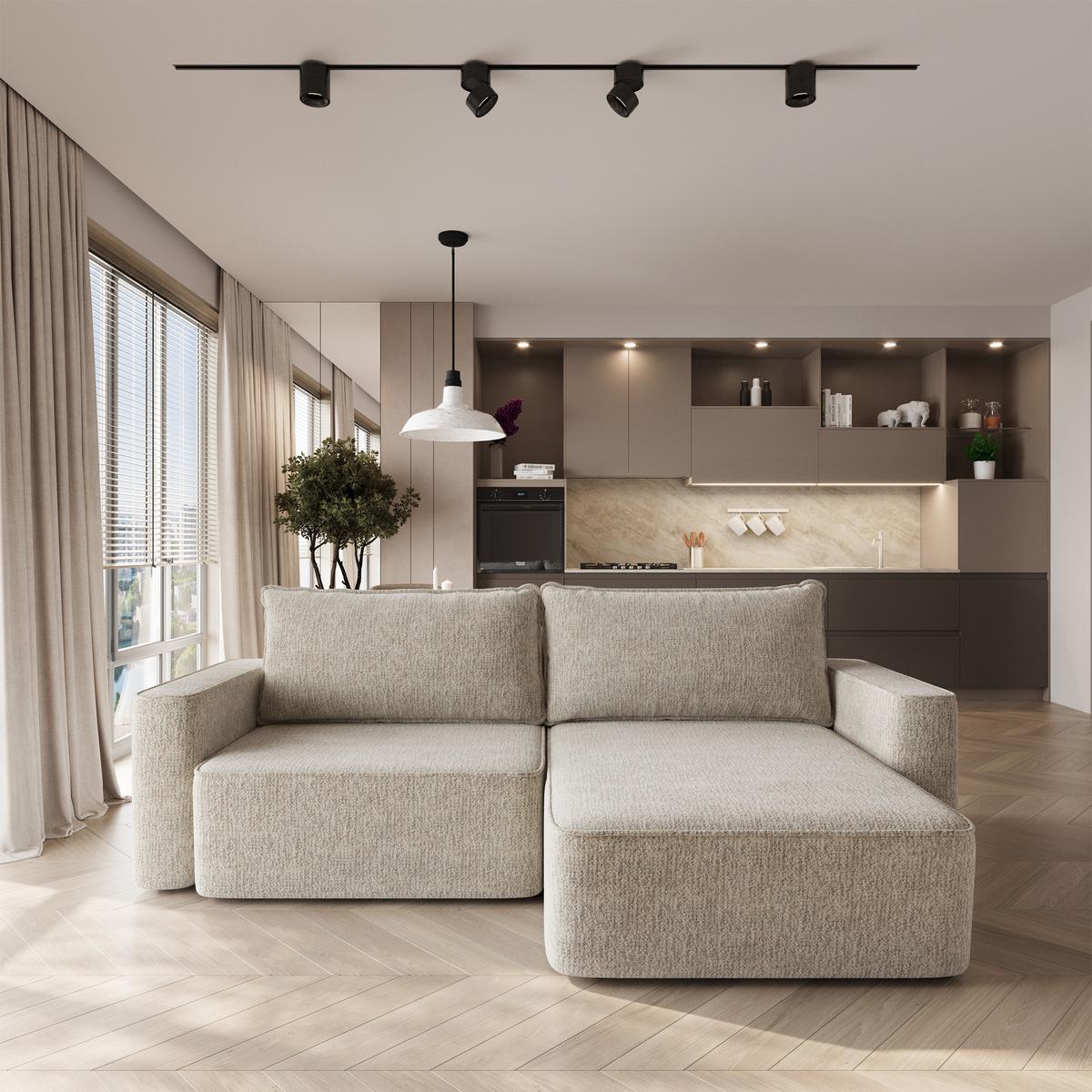 ECKSOFA BELISE BL Creme Chenille mit Schlaffunktion - Creme, Holz/Textil (252/162cm) - MASSENO