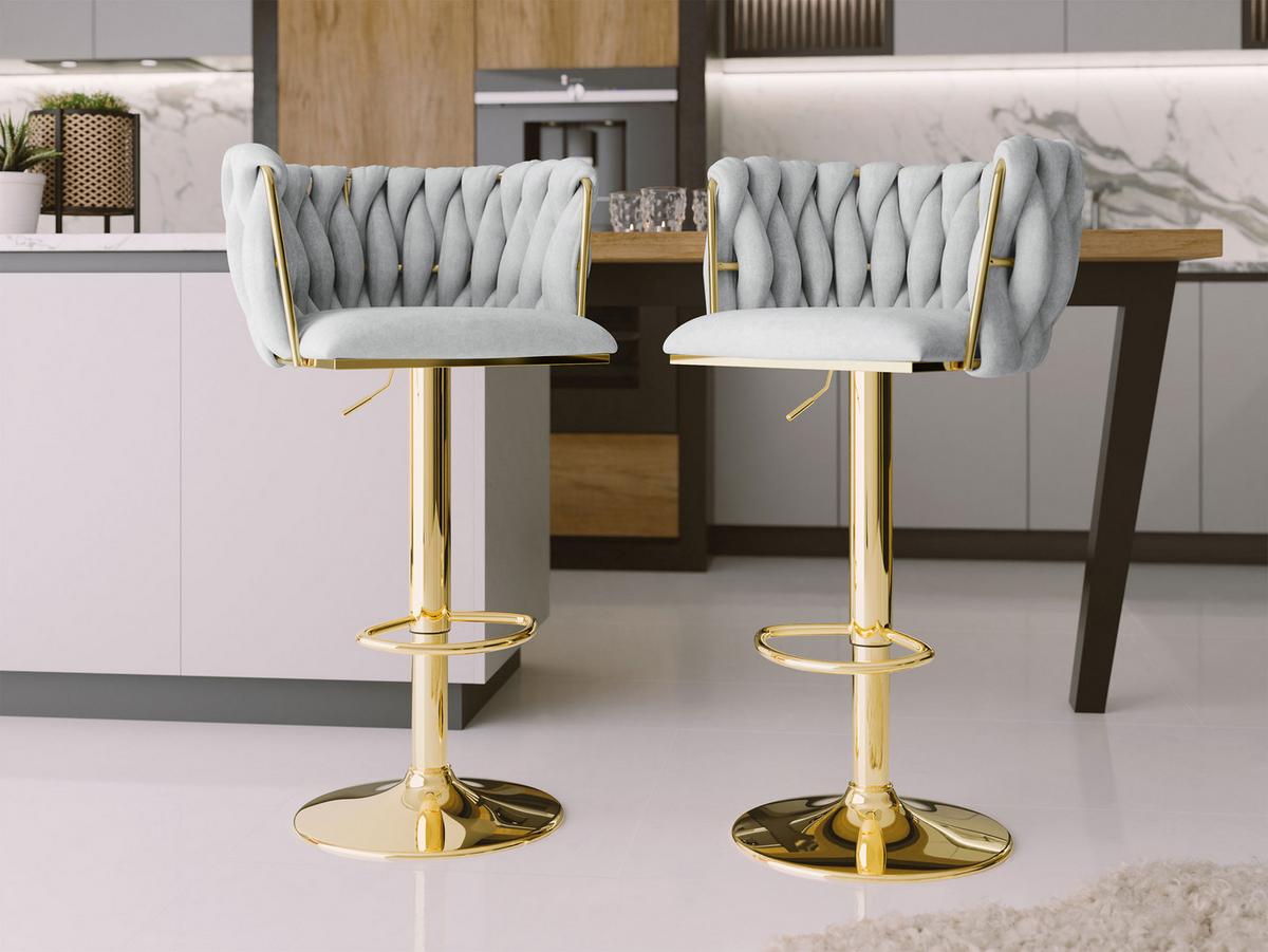 BARHOCKER-SET Muz BS-1142 (2 Stück in Samt) - Goldfarben/Grau, Textil/Metall (50/107/52cm) - MIRJAN24