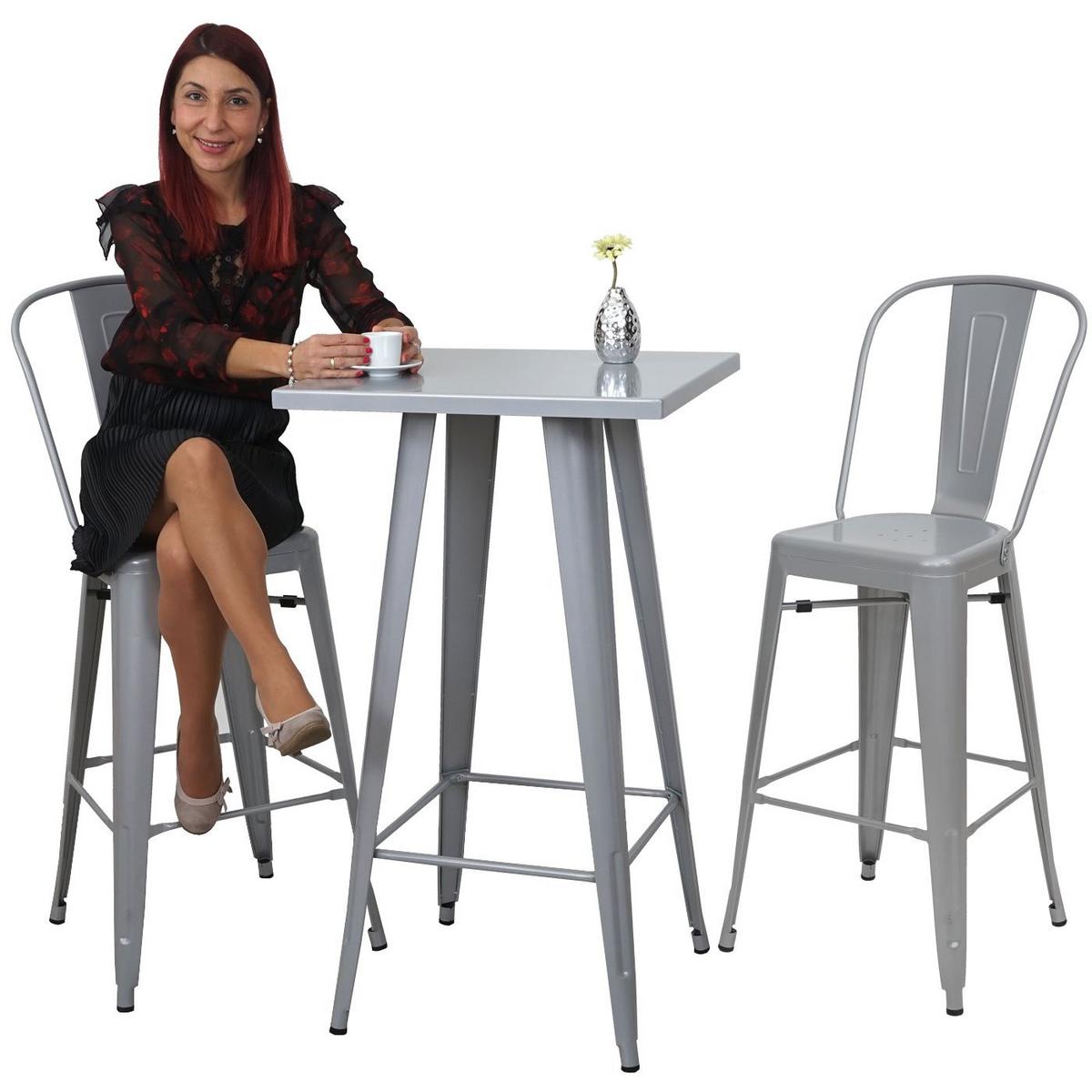 STEHTISCH-SET METALL eckig Grau 3er-Set - Grau, Metall (60/60/105cm) - MCW