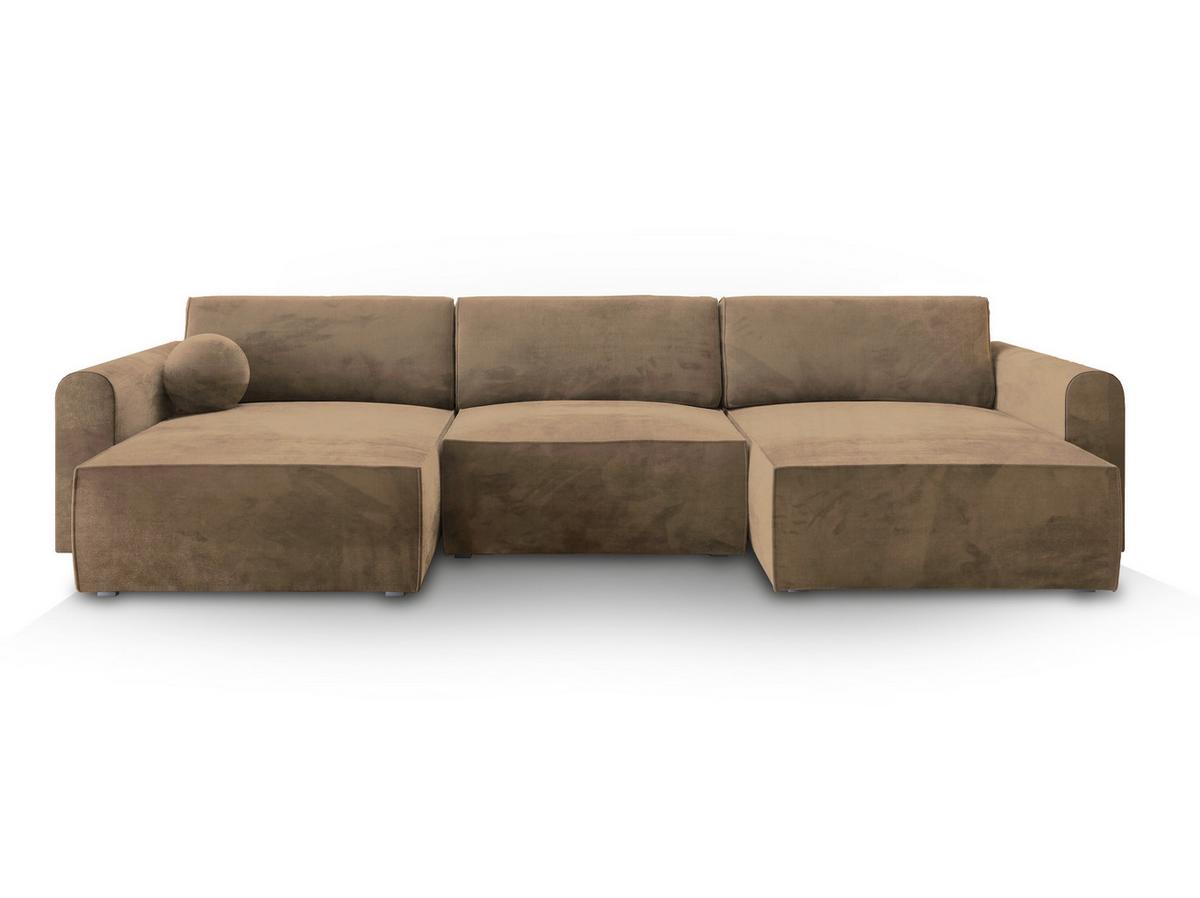 WOHNLANDSCHAFT FENTO M Beige Velours-Stoff mit Schlaffunktion - Beige/Grau, Holz/Kunststoff (347/90/148cm) - MASSENO