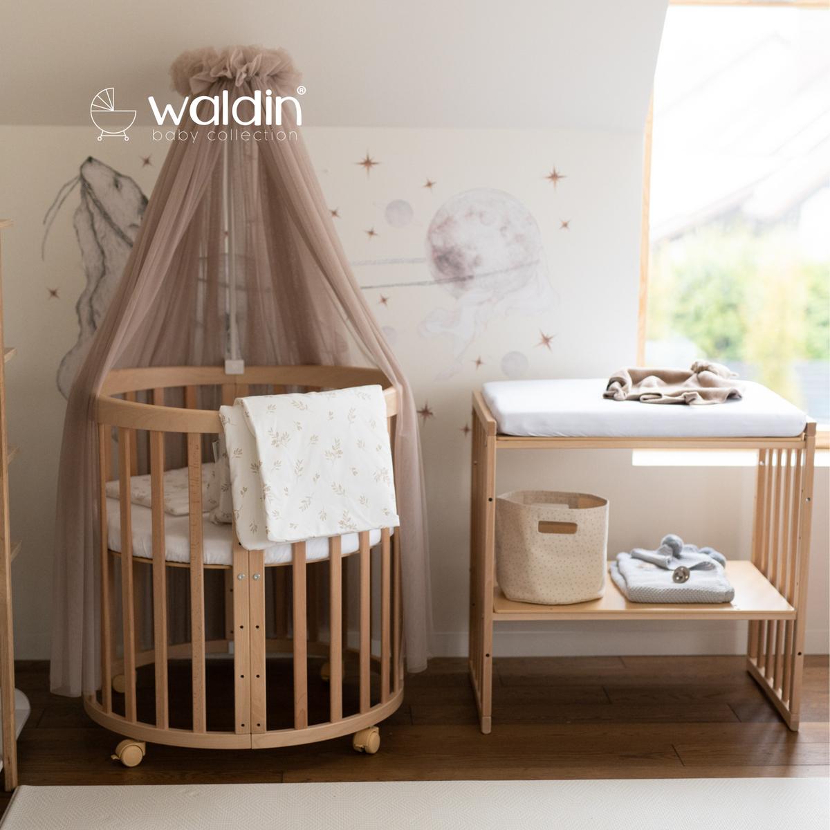 BABYBETT NATUR OVAL 7in1 mit Matratze und Himmelset - Taupe/Naturfarben, Holz/Textil (73/125cm) - waldin