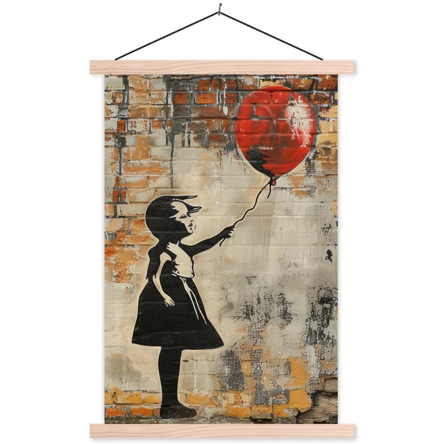 POSTER MIT MAGNETLEISTEN Graffiti - Banksy - Mädchen - Straßenkunst Deko Wohnzimmer 40x60 cm - Sandfarben, Textil (40/60/0.15cm) - MuchoWow
