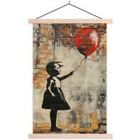 POSTER MIT MAGNETLEISTEN Graffiti - Banksy - Mädchen - Straßenkunst Deko Wohnzimmer 40x60 cm - Sandfarben, Textil (40/60/0.15cm) - MuchoWow