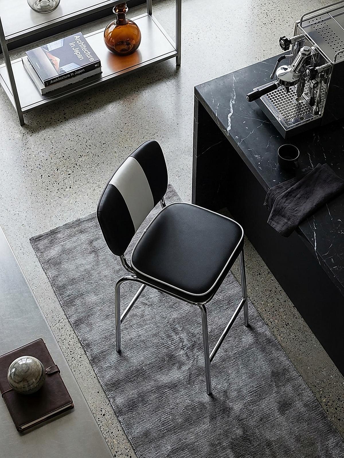 BARHOCKER Kunstleder Chromfuß Retro, Schwarz 40x38x110 cm - Silberfarben/Schwarz, Kunststoff/Textil (40/110/38cm) - KADIMA DESIGN