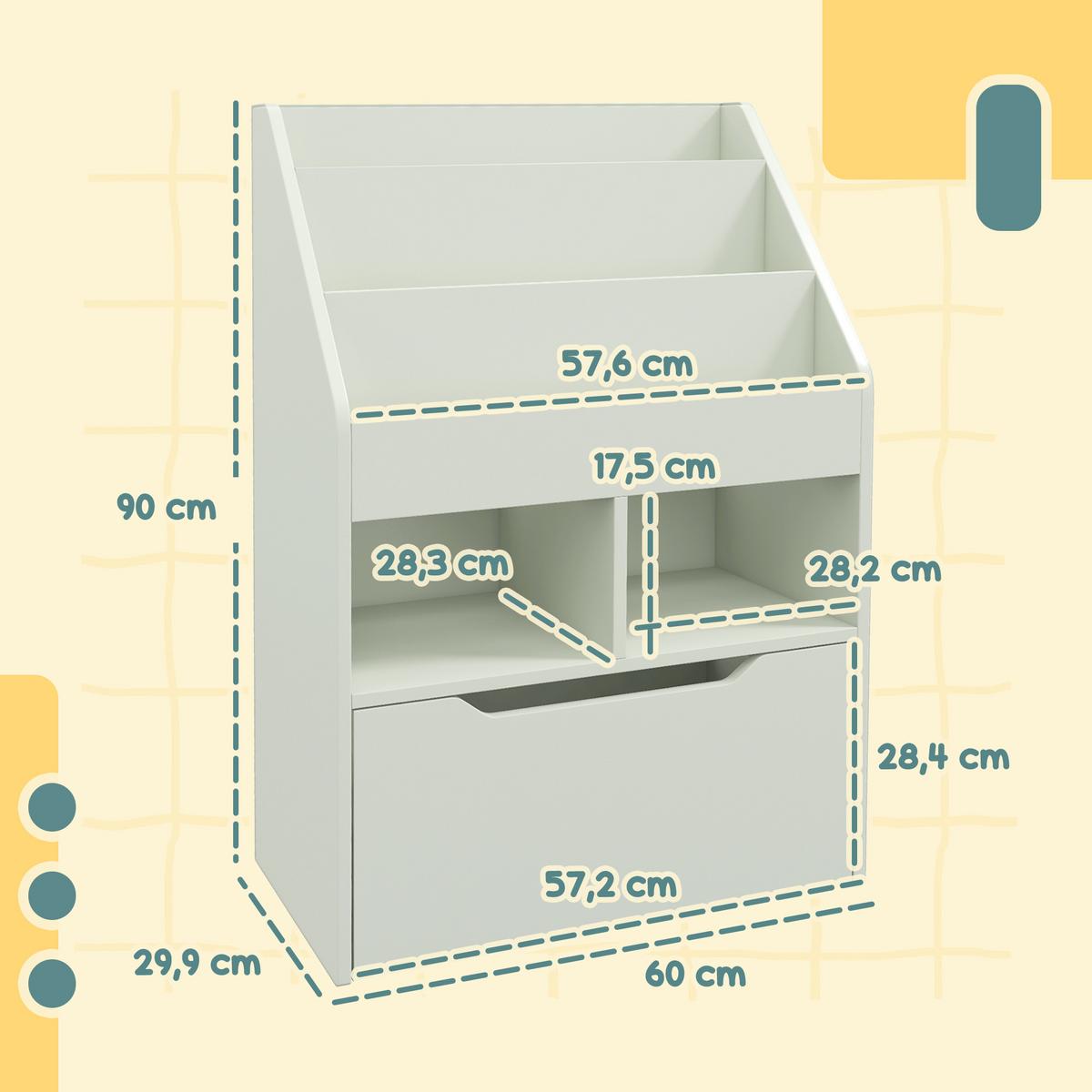 KINDER Bücherregal Kinderregal mit Schublade, 3 Ablagefächern, 2 offenen Fächern - Grün, Holzwerkstoff (29.9/90/60cm) - HOMCOM