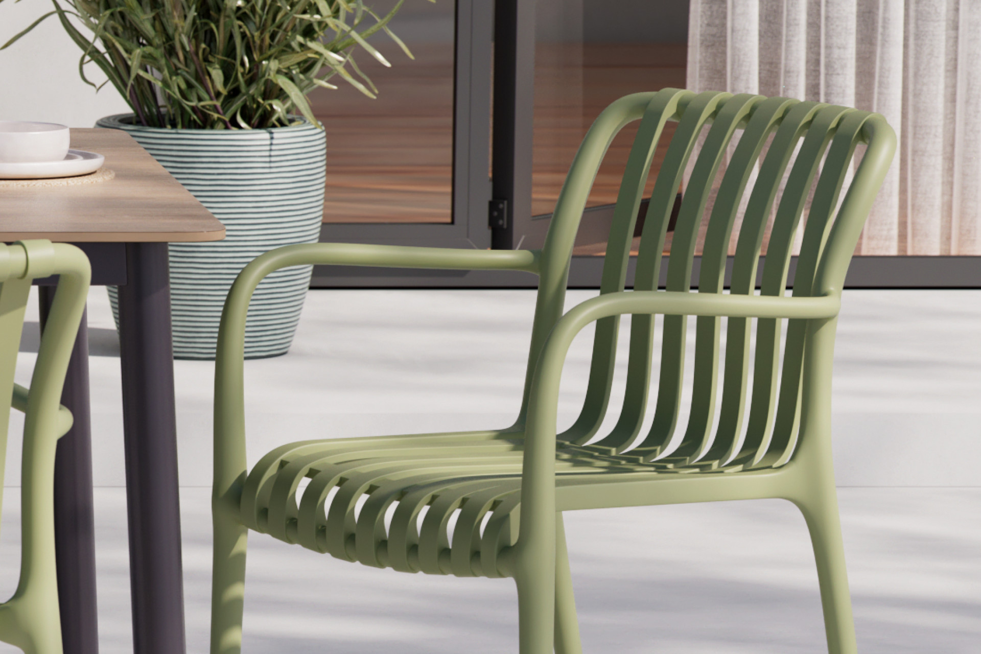 Gartenstuhl grün Kunststoff matt Niedriglehner stapelbar Armlehnen