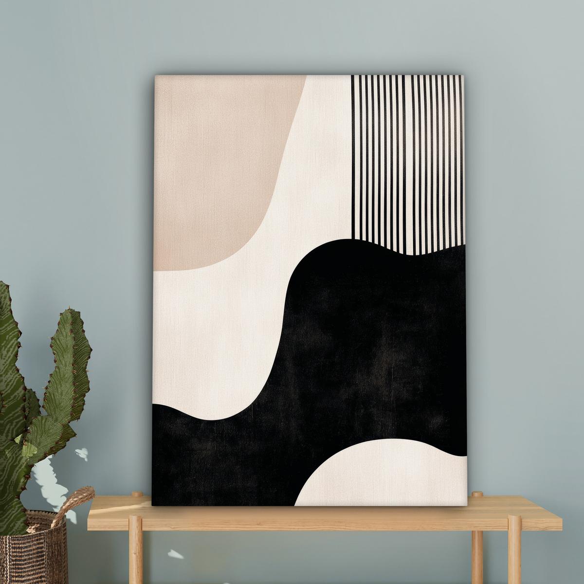 LEINWANDBILD Abstrakt - Japandi - Beige - Modern Wandbild Wohnzimmer 60x80 cm - Schwarz, Textil (60/80cm) - MuchoWow
