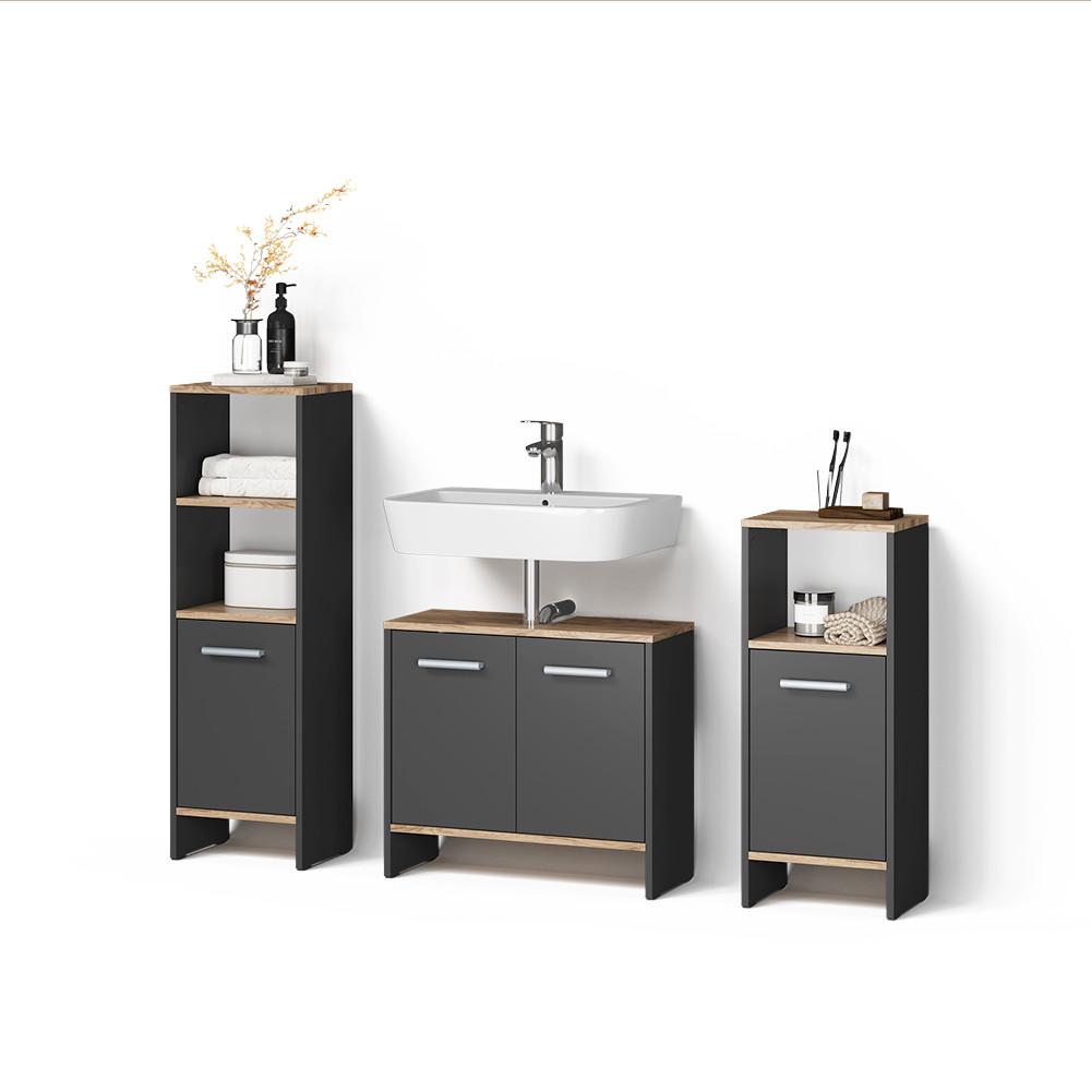 BADMÖBEL-SET Amalfi Anthrazit/Goldkraft Eiche 3-teilig - Honigeiche/Anthrazit, Holzwerkstoff (131.4/108.2/26.3cm) - Livinity®