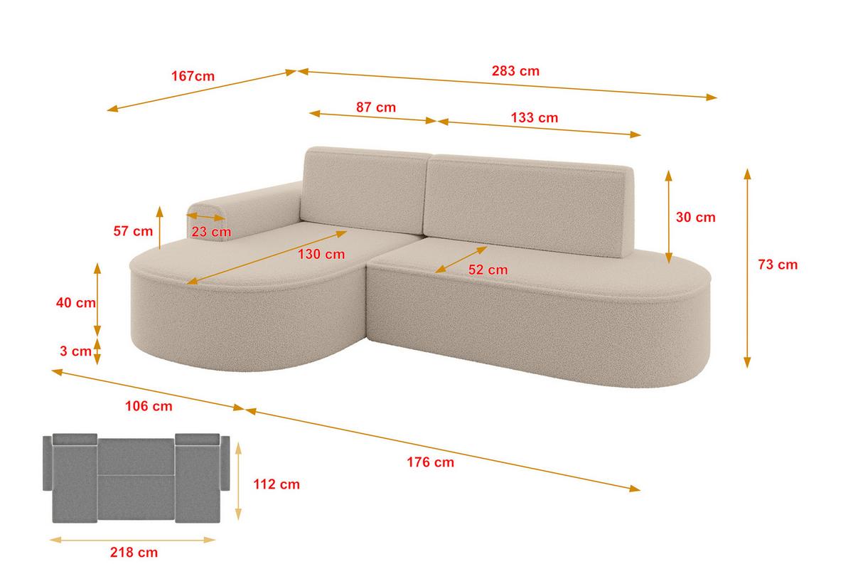 ECKSOFA mit Schlaffunktion und Bettkasten Ottomane Links MARI-L1-S - 283x167x73 cm Dunkelbeige Bouclé - Hellbraun/Schwarz, Holzwerkstoff/Kunststoff (283/167cm) - ALTDECOR