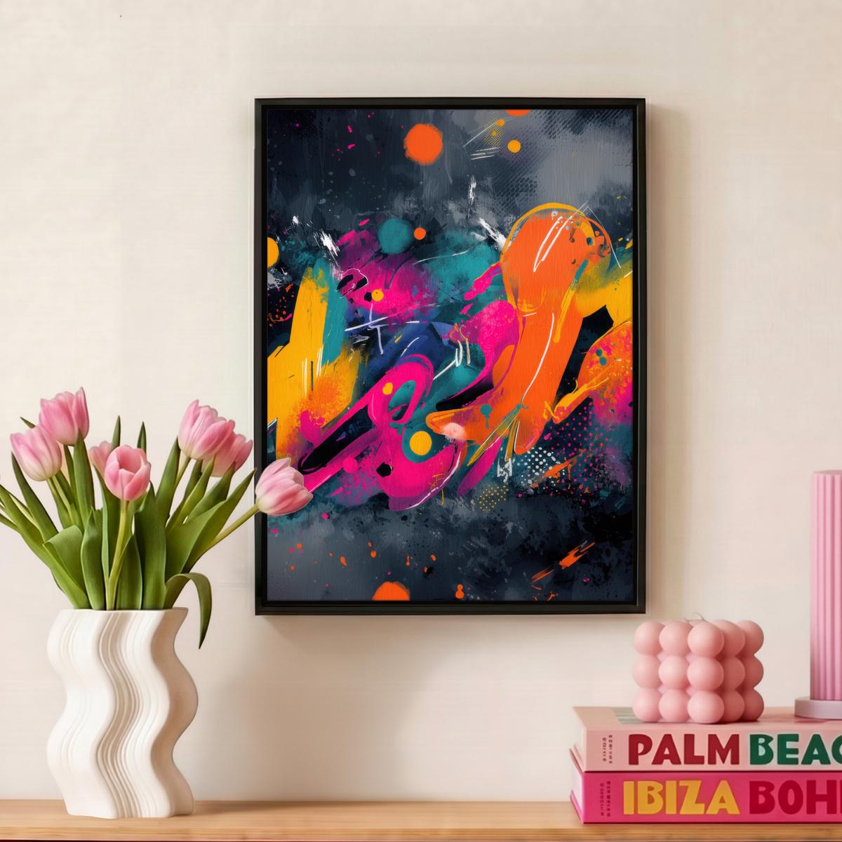 LEINWAND Bilder mit Rahmen - Abstrakt - Graffiti - Farbenfroh - Farbspritzer - 30x40 - Multicolor, Textil (30/40cm) - MuchoWow