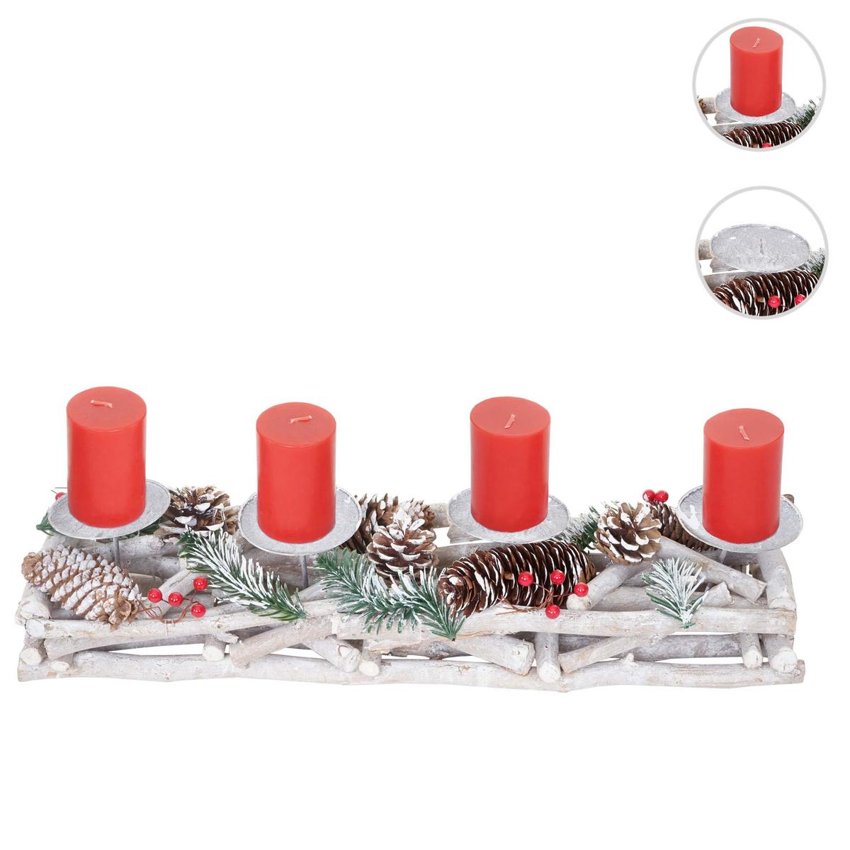 ADVENTSKRANZ LÄNGLICH HOLZ KERZEN ROT Weiß, Rot - Rot/Weiß, Holz (11cm) - MCW