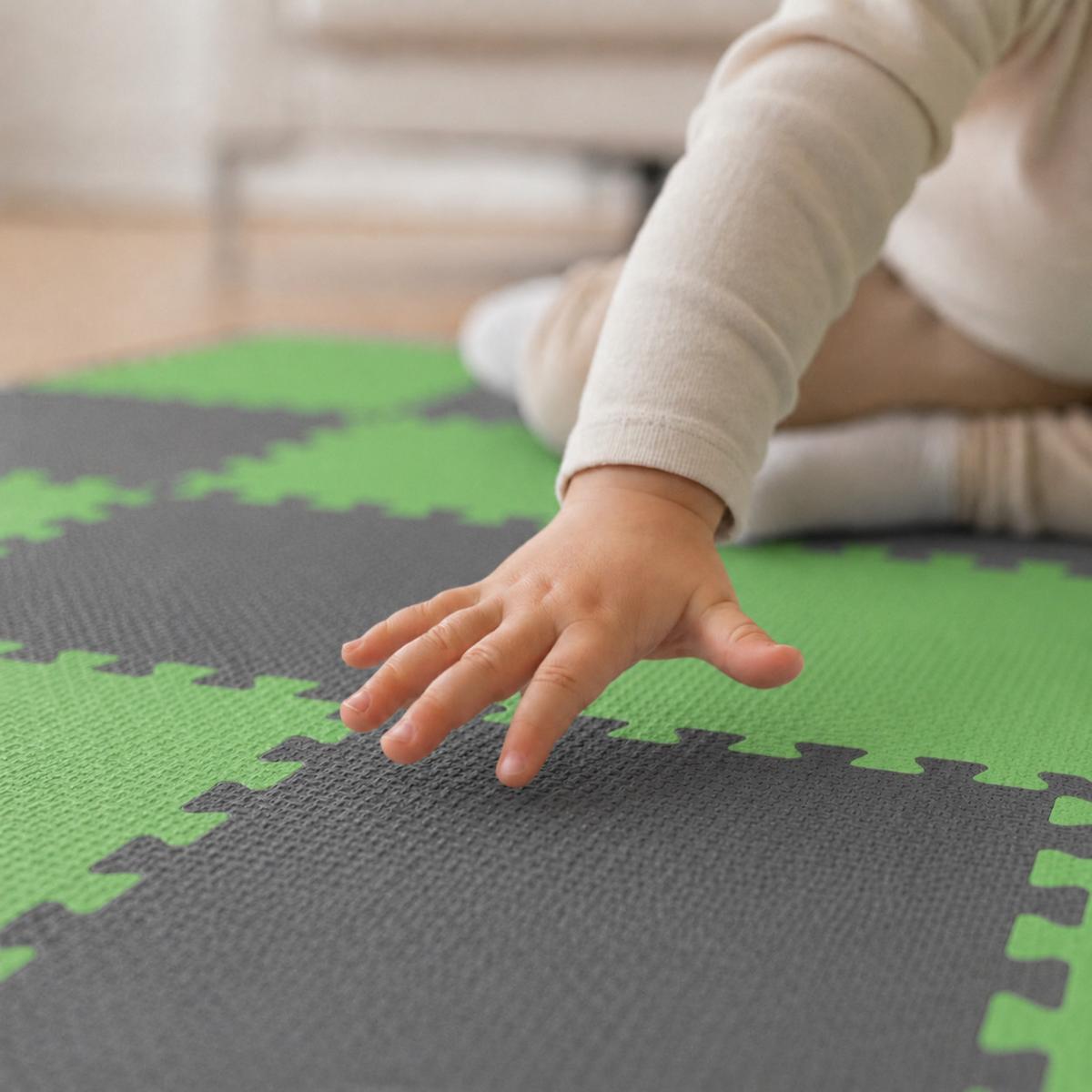 SPIELMATTE ab Null - 180/90/1 cm Puzzlematte Grau - Grau/Grün, Kunststoff (30/30cm) - Littletom