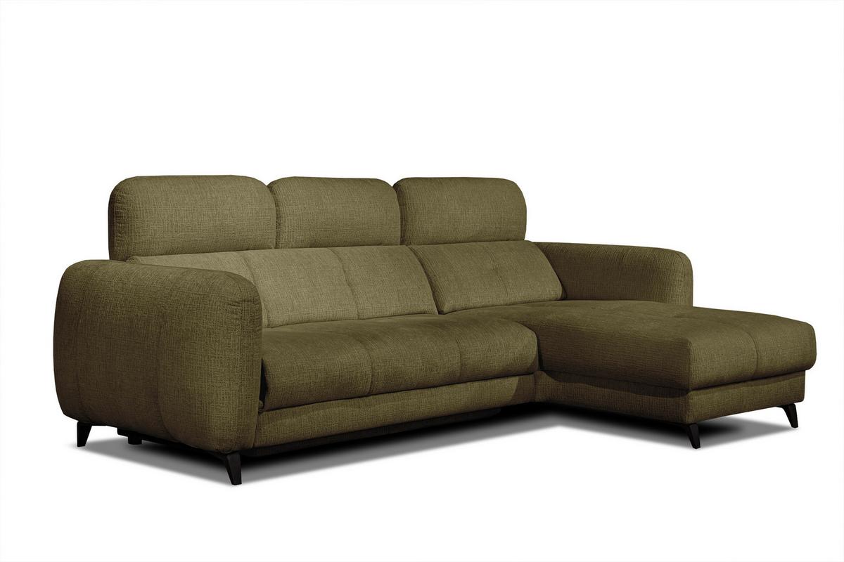 ECKSOFA SVEN 3-Sitzer, 1 Relax XL, verstellbare Kopfstützen, olivgrün - Schwarz/Olivgrün, Holzwerkstoff/Textil (256/163cm) - Wozimo