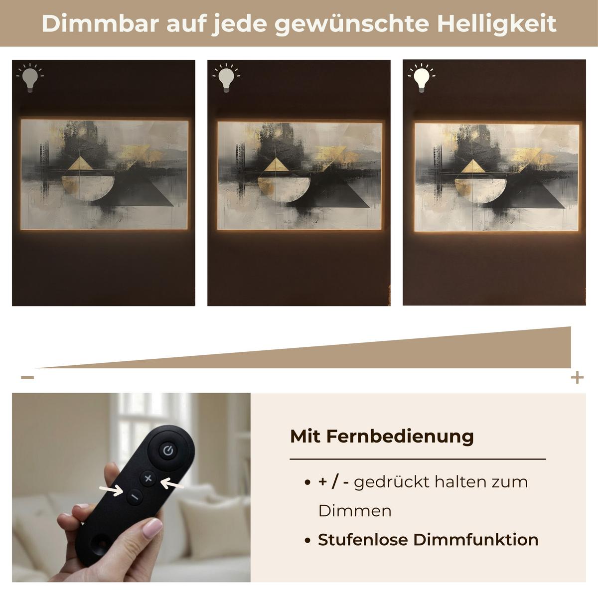 WANDLEUCHTE MIT AKKU Abstrakt - Schwarz - Farbe - Modern 100x70 cm - Grau, Holzwerkstoff (100/70/8cm) - OnlyWow