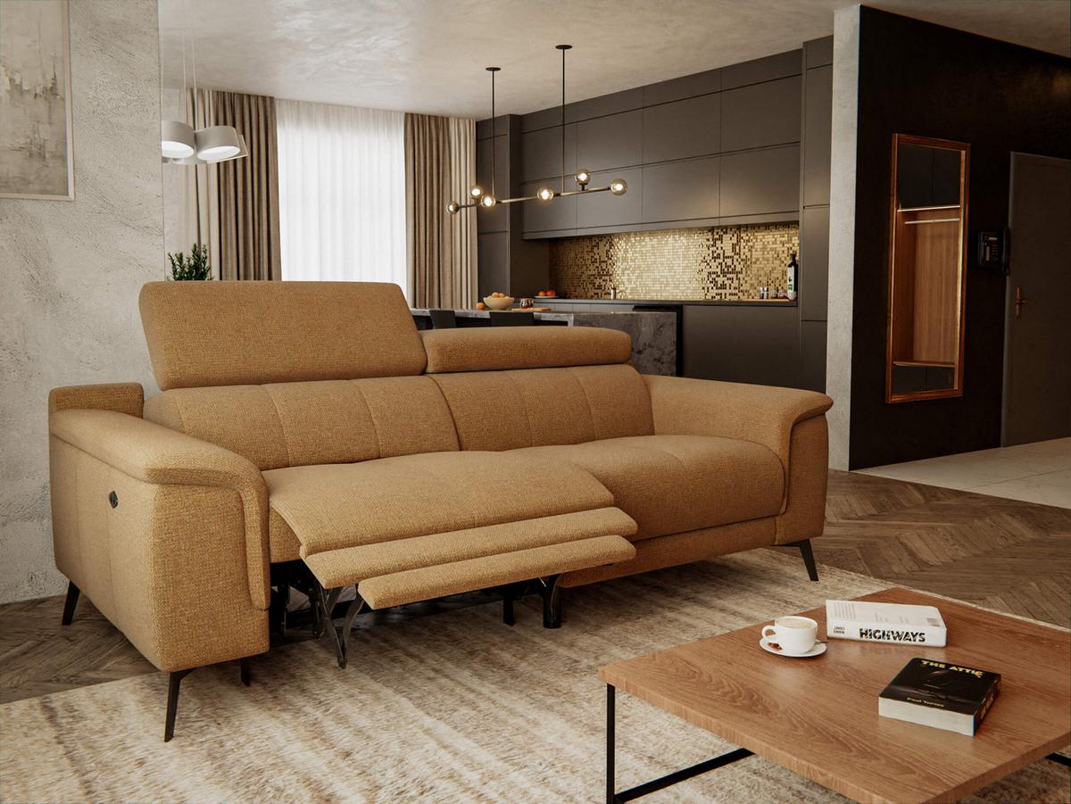 RELAXSOFA FIERO 3-Sitzer mit 1 Relaxfunktion, orange - Schwarz/Orange, Holzwerkstoff/Textil (212/82/103cm) - Wozimo