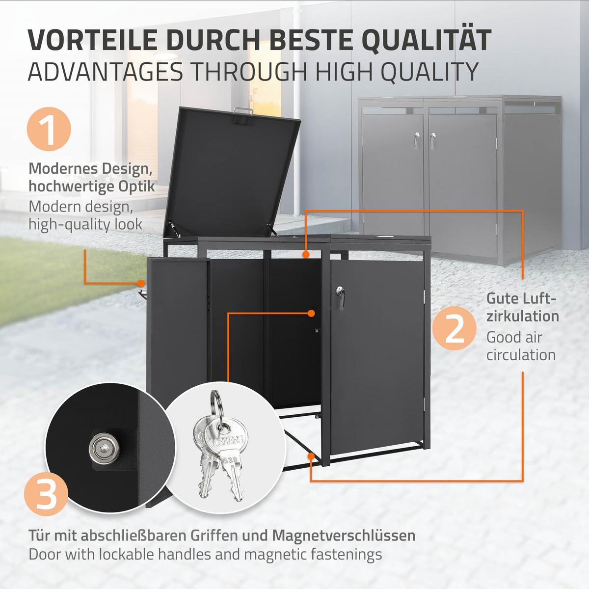MÜLLTONNENBOX 4er Anthrazit - Anthrazit, Metall (264/120/80cm) - ML-DESIGN
