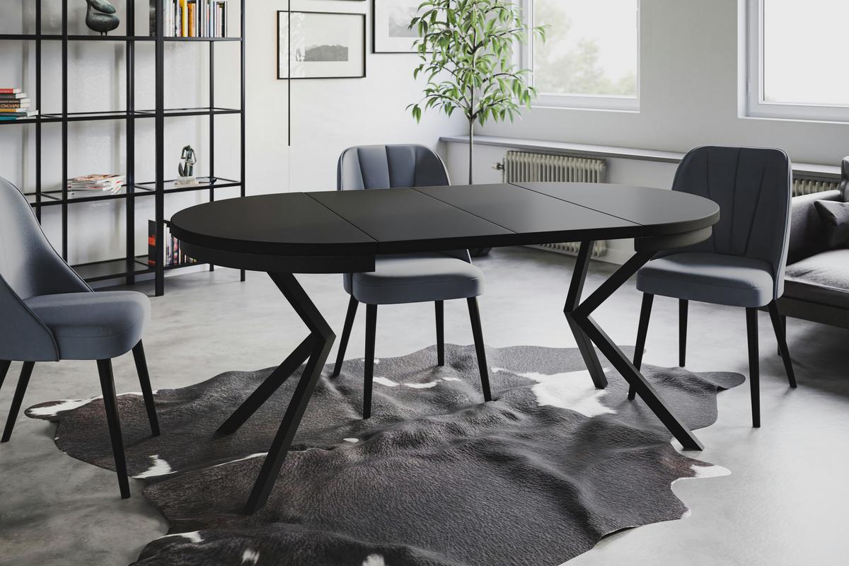 RUNDER Esszimmertisch BERGO, ausziehbarer Tisch Durchmesser: 120 cm/200 cm, Wohnzimmertisch Farbe: Schwarz, mit Metallbeinen in Farbe Schwarz - Schwarz, Holzwerkstoff (120/120/76cm) - Alpi-Möbel